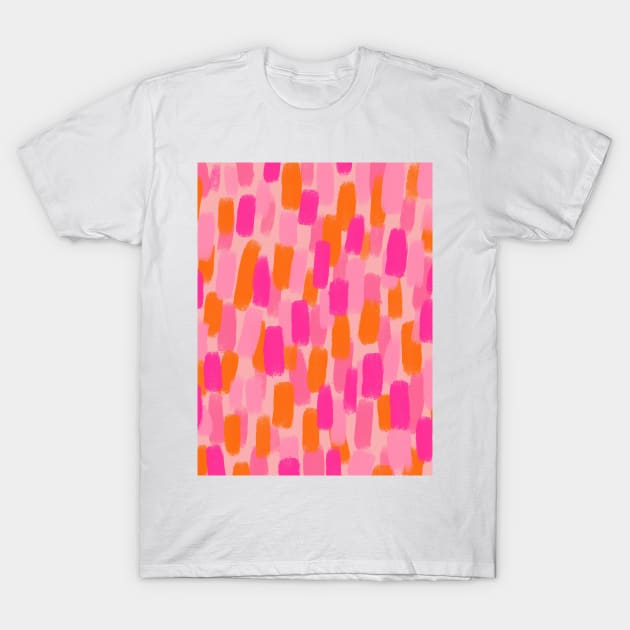 Abstract, Pink with Orange, Paint Brush Effect T-Shirt by OneThreeSix